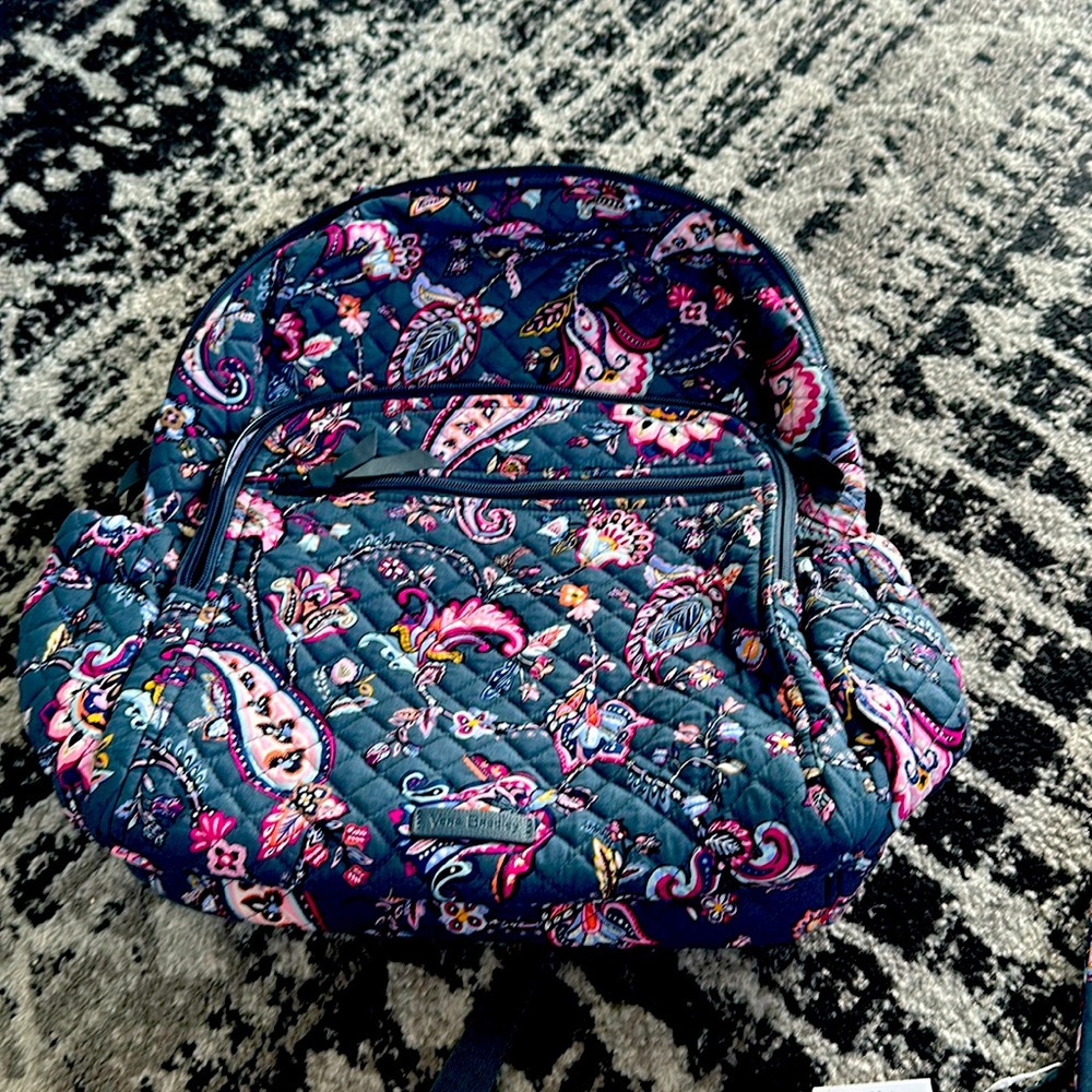 Vera Bradley grey backpack and matching wallets.  Limited edition print.